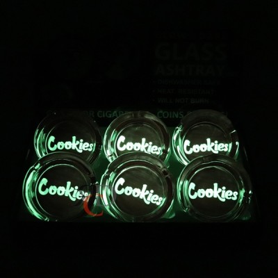 GLOW IN DARK GLASS ASHTRAY 6CT/ DISPLAY - WHITE CKS RED BACKGROUND